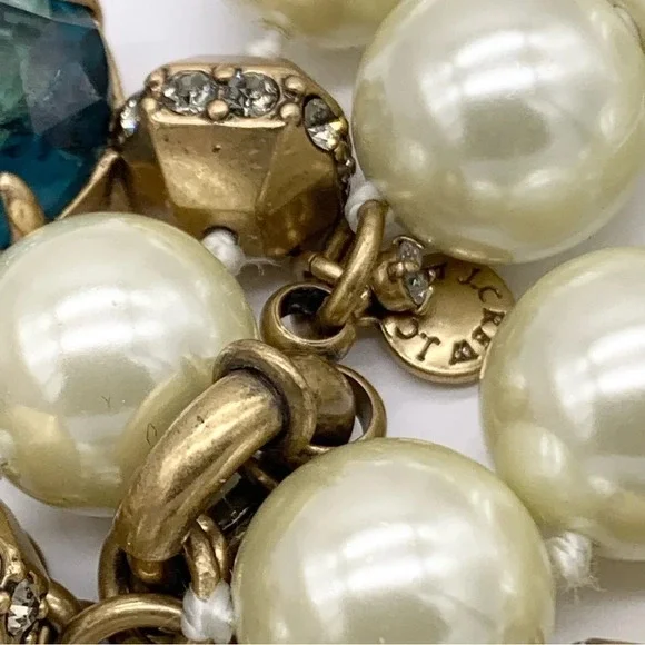 J. Crew Blue/Green Teardrop Gems and Jumbo Pearl Necklace